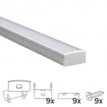 Aluminium ledstrip profiel opbouw 4M - 8 mm hoog - compleet met afdekkap