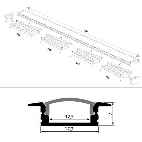 led strip profiel inbouw laag model compleet inclusief afdekkap 4 meter 8 mm 1