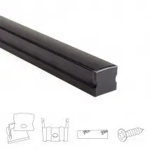Aluminium ledstrip profiel zwart opbouw 3M - 15 mm hoog - compleet met afdekkap