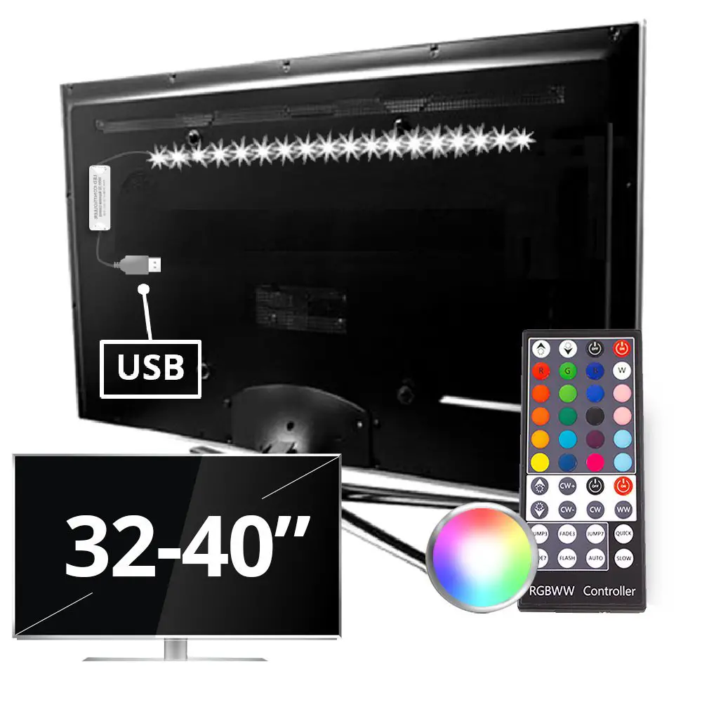 TV backlight set met 1 RGBWW ledstrip voor TV's 32-40 inch