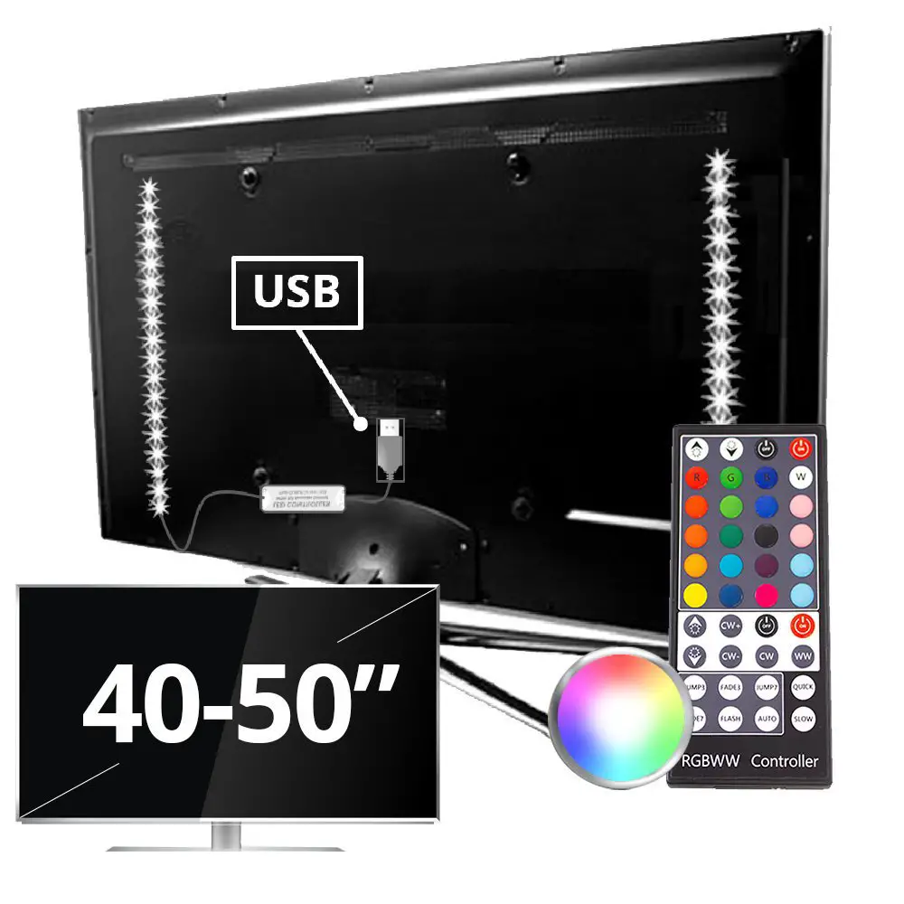TV backlight set met 2 RGBWW ledstrips voor TV's 40-50 inch