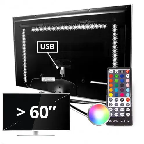TV backlight set met 3 RGBWW ledstrips voor TV's >60 inch