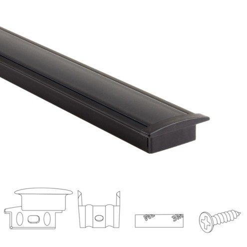 Aluminium ledstrip profiel zwart inbouw 4M Slim Line - 7 mm hoog - Compleet met afdekkap