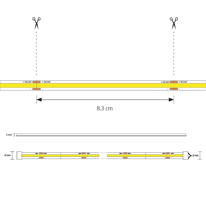 1 meter Helder Wit led strip COB met 384 leds per meter complete set 5