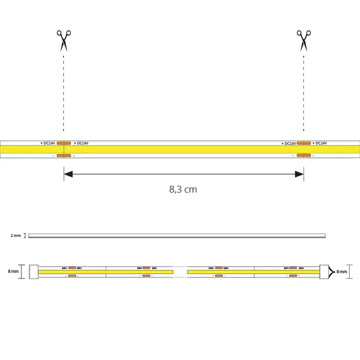 1 meter Warm Wit led strip COB met 384 leds per meter complete set 5