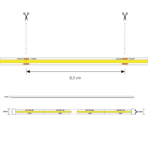2 meter Warm Wit led strip COB met 384 leds per meter complete set 5