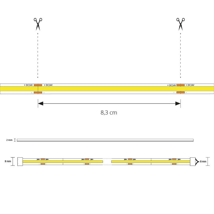 35 meter Warm Wit led strip COB met 384 leds per meter complete set 5 1