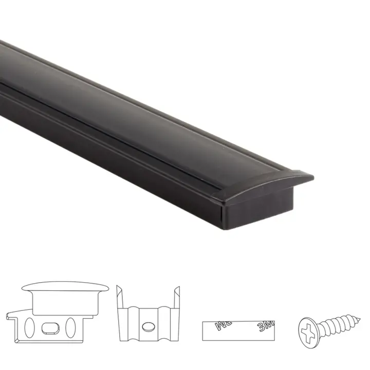 Aluminium ledstrip profiel zwart inbouw 2M Slim Line - 7 mm hoog - Compleet met afdekkap