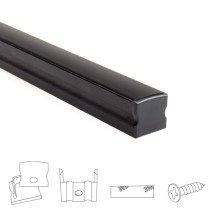 Aluminium ledstrip profiel zwart opbouw 4M - 15 mm hoog - compleet met afdekkap