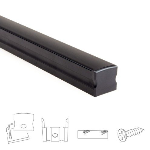 Aluminium ledstrip profiel zwart opbouw 2M - 15 mm hoog - compleet met afdekkap
