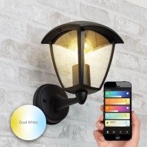 Klassieke zwarte wandlamp voor buiten met E27 Zigbee filament led lamp laag