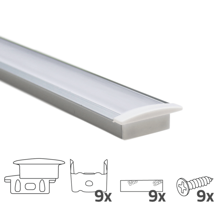 Led strip profiel inbouw Laag model - compleet inclusief afdekkap 4 meter 8 mm