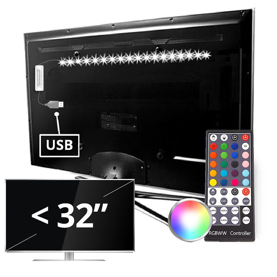 TV backlight set met 1 RGBWW ledstrip voor TV's <32 inch