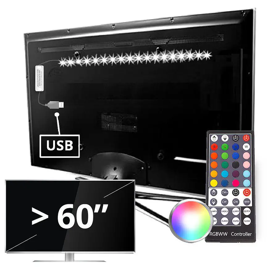 TV backlight set met 1 RGBWW ledstrip voor TV's >60 inch