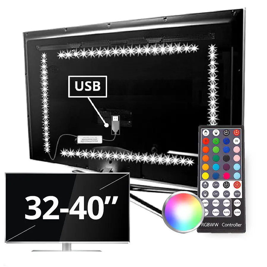 TV backlight set met 4 RGBWW ledstrips voor TV's 32-40 inch